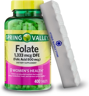 Spring Valley, Folate Supplement, 1333 MCG DFE, 400 Count Tablets Dietary Supplement + 7 Day Pill Organizer Included (Pack of 1)