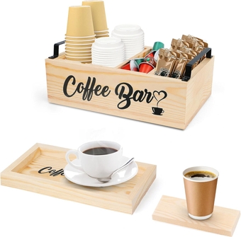 Coffee Bar Accessories with Small Removable Dividers,Coffee Pod Storage Basket with Handle,Farmhouse Kcup Coffee Station Organizer for Countertop,for Coffee Lover and Coffee Bar Decor Kitchen Counter