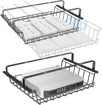 Under Desk Storage Shelf 2 Packs, Under Desk Cable Management Tray Slide Out, Metal Under Desk Drawer Tray, Large Drill Under Desk Under Table Drawer Storage For Offices