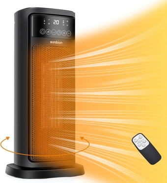 Space Heater with Thermostat, Portable Electric Heater for Indoor, 1500W Fast Heating Ceramic Heater with Remote Control for Home Garage Office, 1-12H Timer, Overheating & Tip-Over Protection