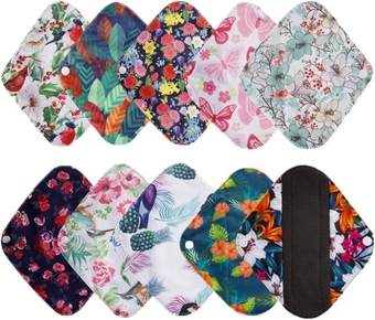 10 Packs Washable Sanitary Pad Bamboo Charcoal Bamboo Fiber Sanitary Pad, Reusable Environmentally Friendly Sanitary Pad (Panty Liners Set1)