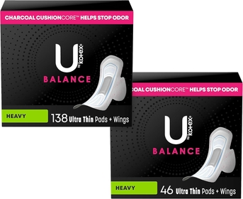 Balance ltra Thin Pads with Wings, Heavy Absorbency, 184 Count (4 Packs of 46, 184 Feminine Pads Total)