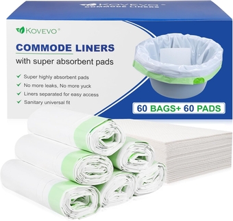 60 Pack Commode Liners with Absorbent Pads, 60 Bedside Commode Liners and 60 Commode Pads, Portable Toilet Liners for Commode Bucket | Universal Fit | Make Cleanup Simple (Green-120)