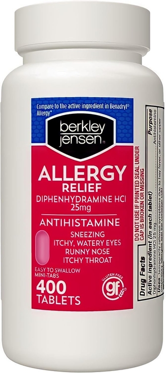 Allergy Relief Tablets - 25mg Diphenhydramine HCI - Allergy Medicine to Temporary Relieve Sneezing, Watery Eyes, Runny Nose, Itchy Throat - Easy-Swallow, 400 Tablets (Pack of 1)
