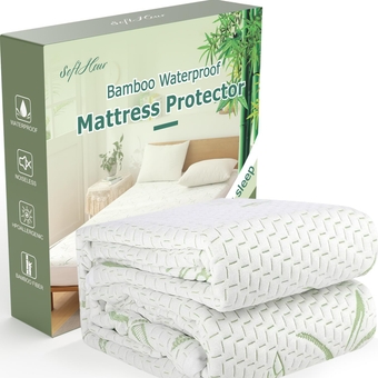 Waterproof Mattress Protector Queen Size Viscose Cooling and Breathable Mattress Pad Cover, Deep Pocket Fitted Sheet-Up to 21" Hypoallergenic Mattress Protection 3D Air Bed Cover for Cozy Sleep