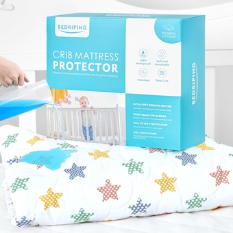 Waterproof Crib Mattress Pad, Soft Thick Crib Mattress Protector Pad, Organic Cotton Crib Mattress Cover, Fitted Deep Pocket from 3" Up to 9", Breathable Absorbent Toddler Bed Cover 52”x28”