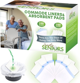 Commode Liners with Absorbent Pads - 100 Bedside Commode Liners & Pads - Portable Toilet Bags for Porta Potty & Camping - No More Days Washing The Bucket of The Commode Chair for Toilet with Arms