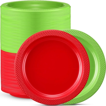 500 Pcs Christmas Plastic Plates Disposable Plastic Dessert Salad Plates Red and Green Plastic Dinner Plates Solid Color Disposable Plates, 6.5 Inches for Party, Dinner, BBQ, Travel, and Events
