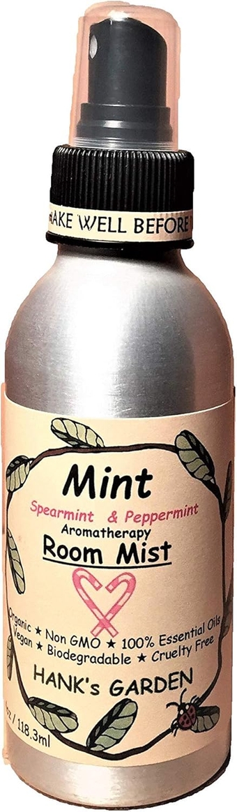 Mint Aromatherapy Room Spray Mist - Peppermint & Spearmint 100% Pure Essential Oils - Smells Like Candy Canes - Vegan, Organic, Biodegradable, Non GMO, Cruelty Free (4 oz / 118.3 ml)