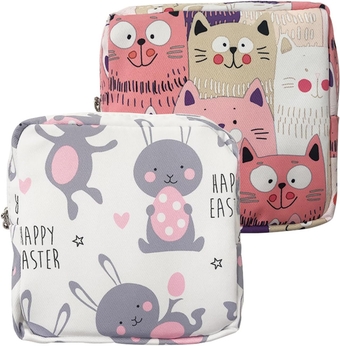 Sanitary Pad Storage Bag,2Pcs Period Bag,Period Pouch Portable Pad Carrying Pouch,Sanitary Pad Case,Pad Holder for Purse,Tampon Bag for Teen Girls(Rabbit And Cat)