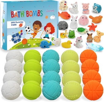 Bath Bombs for Kids with Surprise Inside - 20 Pack Sporty Bath Bombs Gift Set for Boys Girls, Handmade Bubble Bath Fizzies Balls Kit Sports Prizes with Toys, Easter Basket Stuffers for Kids Easter Egg