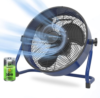 Battery Operated Fan 12-Speed Rechargeable Floor Fan High Velocity Portable Cordless Outdoor Fan, USB Output For Phone, for Camping, Travel, Patio, Indoor, Blue, 12 Inch