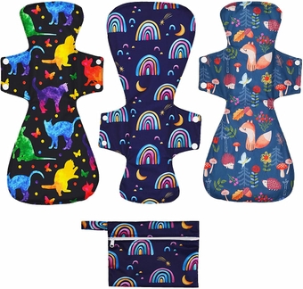4 Pack 16 Inch Cloth Menstrual Pads,Reusable Sanitary Pads,Washable Overnight or Post Partum Absorbency Pads,Unscented