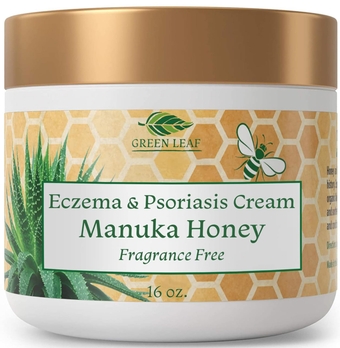 Manuka Honey Eczema Cream (Fragrance Free) 16oz - Moisturizing Lotion Treatment For Psoriasis Relief - Itchy, Dry Skin Rash Healing Ointment - Skin Soothing Moisturizer For Kids, Adults, Baby Crème