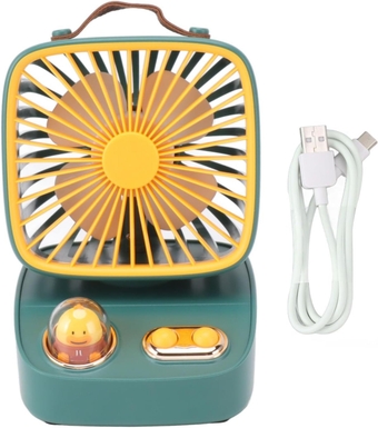 Retro Desktop Fan, 2400mAh Rechargeable Portable Quiet l Desktop Fan, 3 Speeds Mini Desk Fan with Night Light for Home,Office,Bedroom,Camping