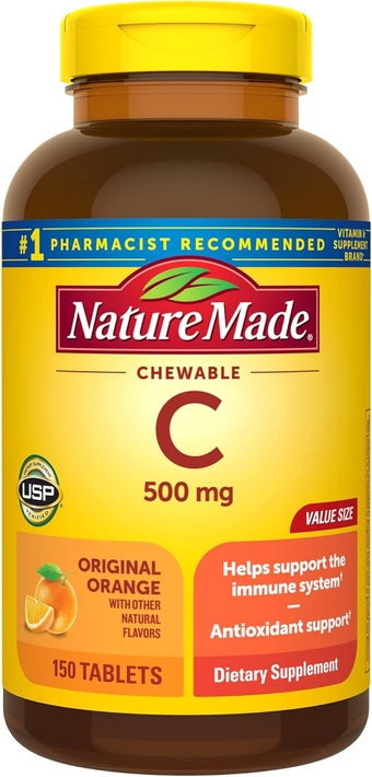 Chewable Vitamin C 500 mg, Dietary Supplement for Immune Support, 150 Tablets, 150 Day Supply