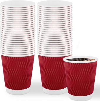 Paper Cups Disposable Paper Cups,50 Pack 8 OZ Coffee Cups Hot/Cold Beverage Environmental Paper Drinking Cup for Water,Coffee,Tea,Cup Cake,Ideal for Water Coolers, Party, or Coffee On the Go’ (Red)