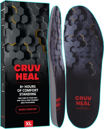 (New) Work Comfort Orthotic Insoles - Anti Fatigue Shoe Insert Men Women - Neutral Arch - Shock Absorption - Foot Pain Relief - Work Boot Insoles (Black Hexagons, XL)