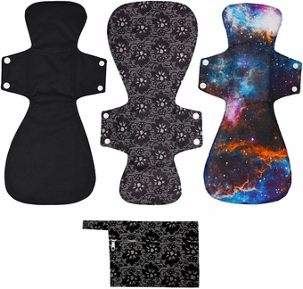 4 Pack 16 Inch Cloth Menstrual Pads,Reusable Sanitary Pads,Washable Overnight or Post Partum Absorbency Pads,Unscented