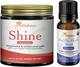 Shine Remineralizing Natural Teeth Whitening Powder in Cinnamon + Healthy Mouth Blend Organic Toothpaste & Mouthwash Alternative Tooth Oil, Pack of 2