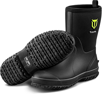 Rubber Boots for Men, 5.5mm Neoprene Insulated Rain Boots with Steel Shank, Waterproof Mid Calf Hunting Boots, Durable Rubber Work Boots for Farming Gardening Fishing