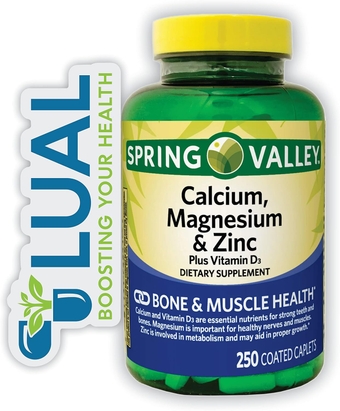 Calcium, Magnesium, Zinc & Vitamin D3 | Calcio Magnesio y Zinc con Vitamina d3 | Includes Luall A to Zinc Guide + Spring Valley Vitamins Magnesium zinc Vitamin d (D3) Dietary Supplement, 250 Count