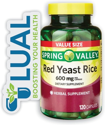 Spring Valley Red Yeast Rice Dietary Supplement, 600mg, Available in 60 or 120 Capsules + Luall Sticker (120)