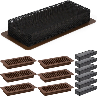 12 Pcs Floor Vents Register 4" x 10" with Vent Cover Trap Set, Plastic Floor Vent Covers Walkable Design with Damper and Register Screen Vent Mesh Filters for Floor(Brown)