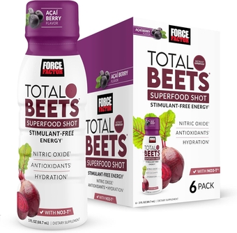 Total Beets Superfood Shots for Healthy All-Day Stamina, Energy Drink Alternative with Beet Root Powder, Vitamins, & Antioxidants, Nitric Oxide Energy Shot, Açaí Berry, 3 Fl Oz (6-Pack)