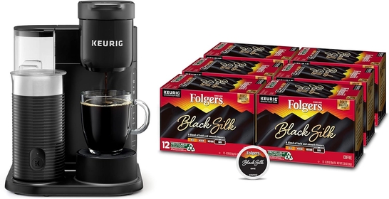 K-Café Single Serve Coffee Maker with Folgers Black Silk Dark Roast Coffee, 72 K-Cup Pods