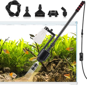 Aquarium Gravel Cleaner, 6-in-1 Electric Fish Tanks Gravel Vacuum Cleaner Set for Remove Dirt, Change Water, Wash Sand, Water Shower, Water Circulation (20W, 320GPH)