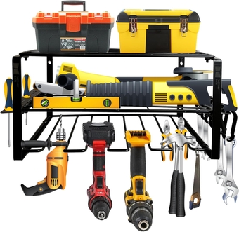 | Tool Organizer [ +6 Hang Clips INCLUDED ] Drill Holder | Tool Box Organizer | Tool Storage | Hardware Organizer | Garage Storage | Power Tool organizer Wall Mount | Metal, Black