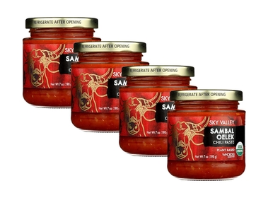 Sambal Oelek Chili Paste - Red Chili Paste, Made with Red Jalapenos & Garlic, Gluten Free, Vegan, Keto, Whole 30, USDA Organic, Non-GMO, Sambal Oelek Sauce, Chili Paste Asian - 7 Oz, 4-Pack