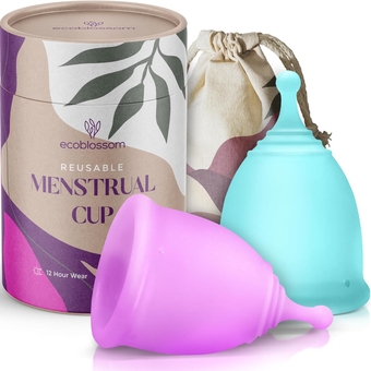 Reusable Menstrual Cup Set - The Most Reliable Medical Grade Silicone Period Cups - Comfortably use for 12 Hours (Small & Large)