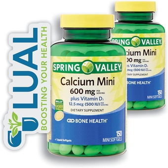 Calcium Plus Vitamin D3 Supplement. Includes Luall Sticker + Spring Valley Calcium Plus Vitamin D3 Supplement, 150 Mini Softgels. (2 Pack of 150)