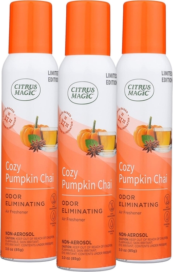 Limited Edition Natural Odor Eliminating Air Freshener Spray, Cozy Pumpkin Chai, 3-Ounce, Pack of 3