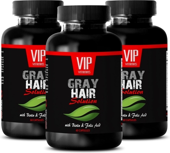 Energy Pills - Gray Hair Solution - with BIOTIN & FOLIC Acid - zinc Oxide - 3 Bottles (180 Capsules)