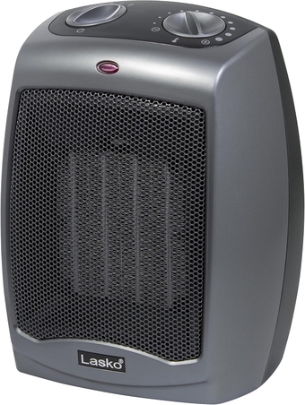 754201 Small Portable 1500W Electric Ceramic Space Heater with Tip-Over Safety Switch, Overheat Protection, Thermostat and Extra Long 8-ft Cord for Indoor Ho, 9.2 x 7 x 6 inches, Gray