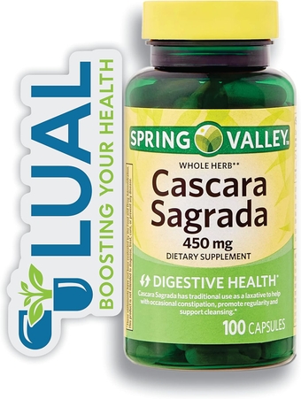 Natural Digestive Aid: Spring Valley Cascara Sagrada Herbal Supplement - 100 Count + Luall Sticker