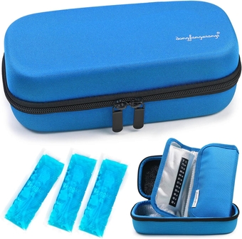 Insulin Cooler Travel Case - Handy Medication Insulated Diabetic Carrying Cooling Bag for Insulin Pen, Glucose Meter and Diabetic Supplies with 3 Cooler Ice Pack (Blue)