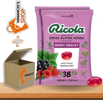 Ricola Cough Drops, Soothing Relief for Dry, Sore Throat, 19 Count + Includes Venancio’sBox Sticker (Berry Medley - Pack of 2)