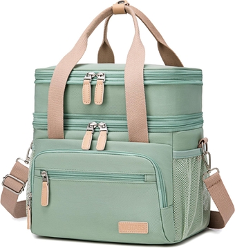 Insulated Lunch Box for Women Men-Dual Compartment Waterproof Reusable Large Lunch Bag for Women Wide-Open Tote Cooler Bag For Working Picnic Hiking (15L) (Green)