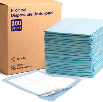 Disposable Incontinence Bed Pads 17" x 24", 300 Pack Case - Light Absorbent Chux Underpads with Fluff Core - Leak Proof Poly Backing, Non-Woven Top Sheet - Overnight Moisture and Odor Lock