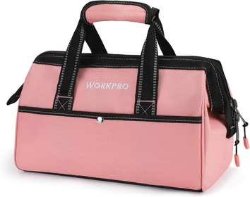13-Inch Tool Bag, Pink Soft Cloth Tool Storage Bags, Wide Mouth Tool Tote Bag with Inside Pockets - Pink Ribbon