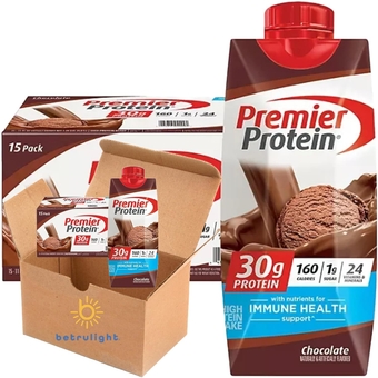 Protein Shake| Variety Pack of Protein Shake, Chocolate, Vanilla, Caramel, Cafe Latte, Strawberries |30g Protein, 1g Sugar, 24 Vitamins & Minerals, Nutrients to Support Immune Health| 11 Fl Oz ( Premier Value Case of 15) (Chocolate)