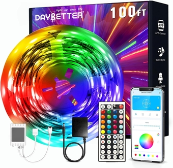 LED Strip Lights 100ft, Smart Light with App Remote Control, RGB LED Lights for Bedroom, Music Sync Color Changing Lights for Room Home Decor Party Festival(1 Roll)