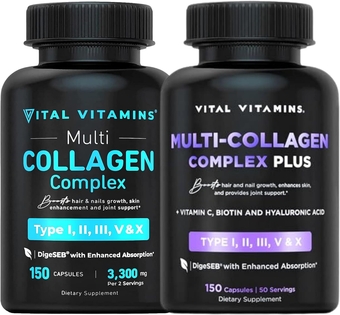 Multi Collagen Pills (150 ct) + Multi Collagen Plus Vitamin C, Biotin, Hyaluronic Acid (150 ct)