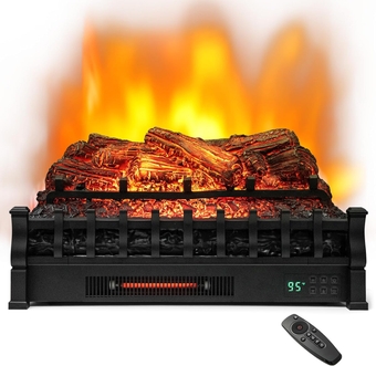26” Infrared Quartz Electric Fireplace Log Heater with Realistic Pinewood Ember Bed, Electric Fireplace Heater Insert with Overheat Protection, Thermostat, 8H Timer, Remote Control, 1500W