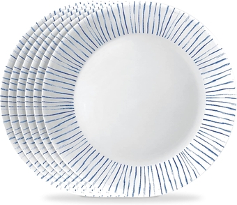 6-Piece 10.25" Vitrelle Glass Dinner Plates, Lightweight, Chip/Scratch Resistant - Botanical Stripes