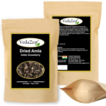 VedaZest Organics Dried Amla/Indian Gooseberry/Amalaki for Tea, Drink, Hair pack and more -100 Gram / 3.5 Ounce